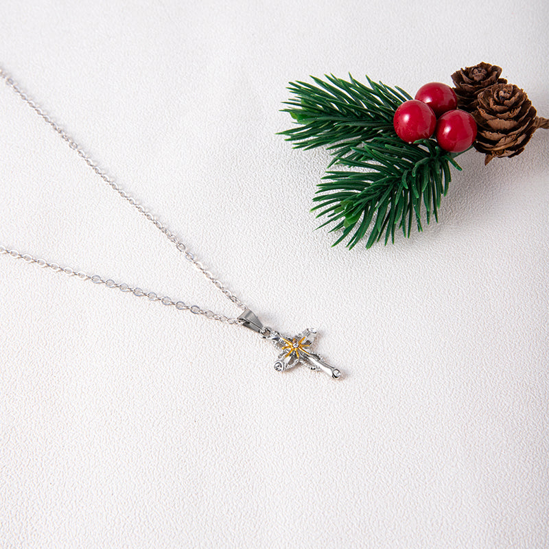 Minimalist cross necklace with flower motif, casual everyday style