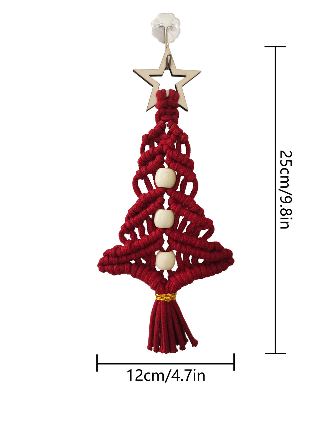 Set of colorful hand-woven cotton Christmas ornaments arranged decoratively