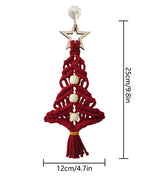 Set of colorful hand-woven cotton Christmas ornaments arranged decoratively