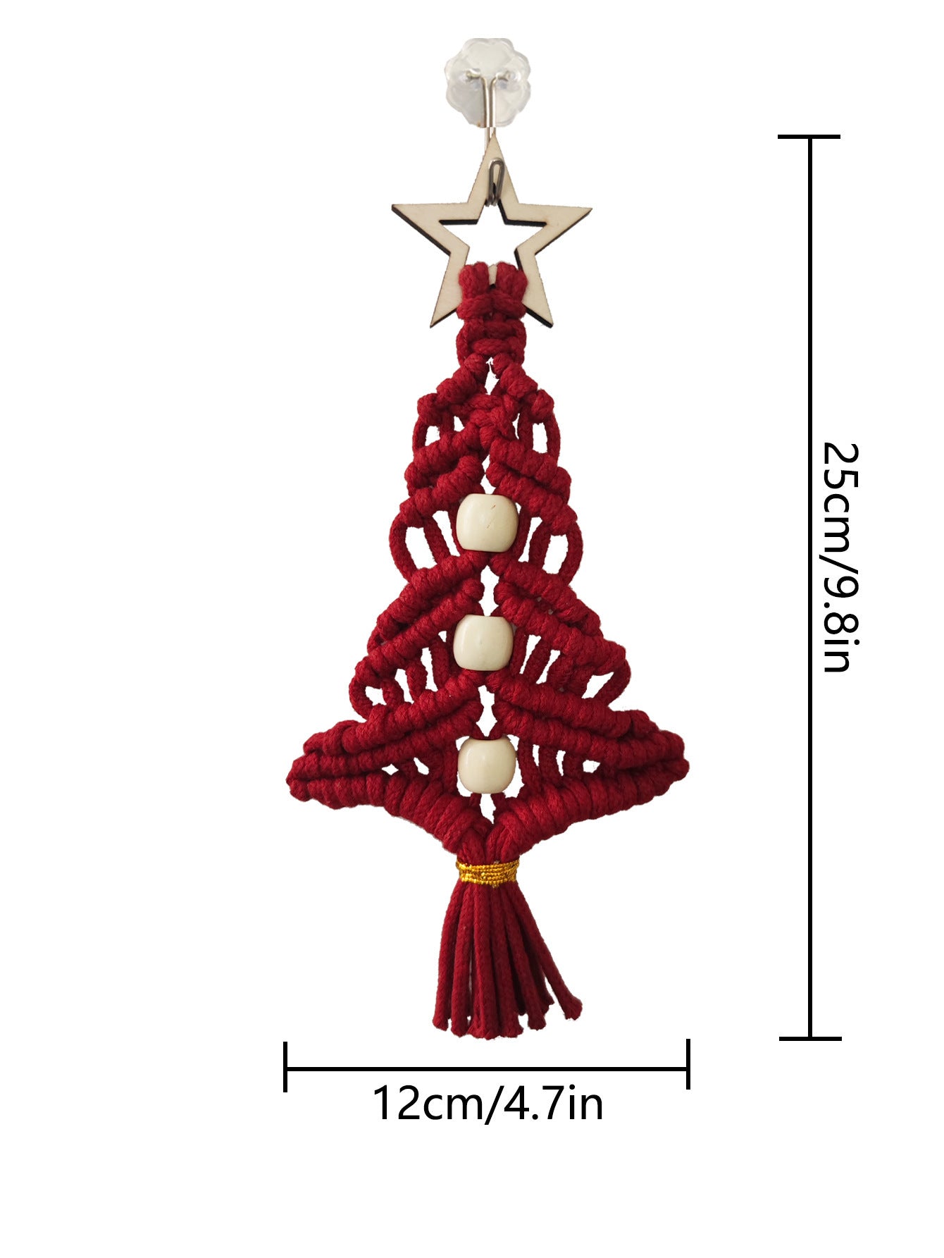 Set of colorful hand-woven cotton Christmas ornaments arranged decoratively