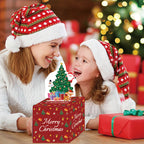 Stacked view of red Christmas money boxes showcasing holiday party decoration potential