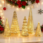 Christmas tree ornament set in gold and silver with glazed texture