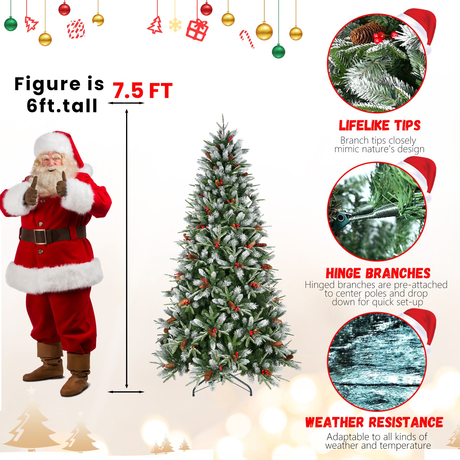 Full Christmas tree with festive accents for holiday gathering spaces