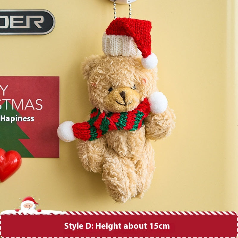 Detailed view of festive plush Christmas decoration with yarn accents for holiday ambiance