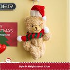 Detailed view of festive plush Christmas decoration with yarn accents for holiday ambiance