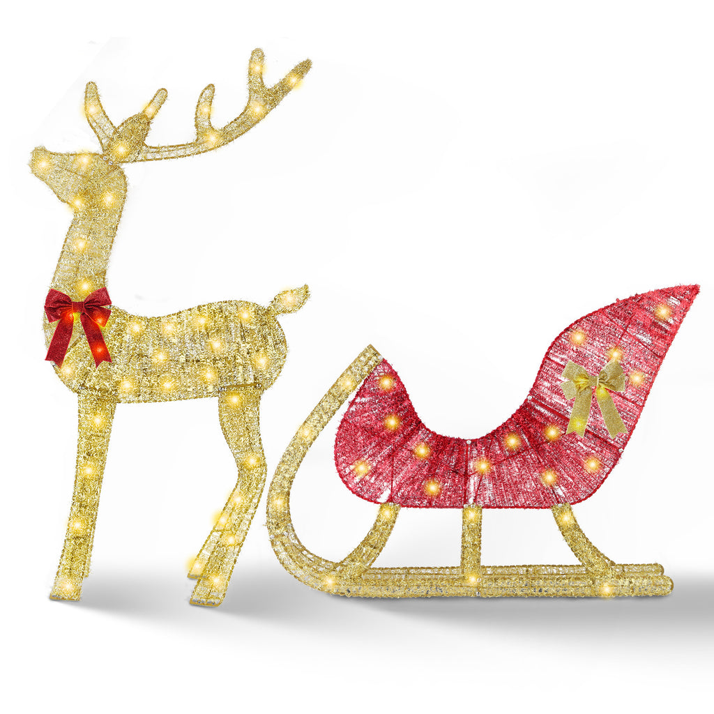 Festive reindeer and sleigh set with 8 lighting modes