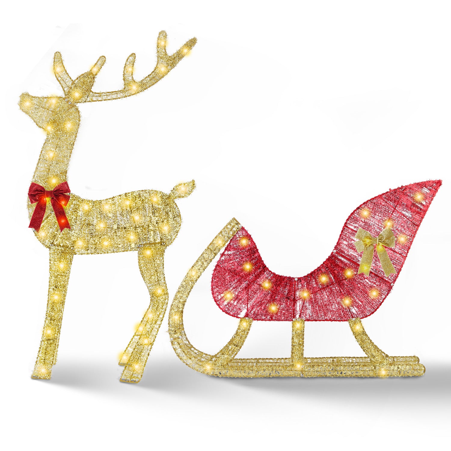 Festive reindeer and sleigh set with 8 lighting modes