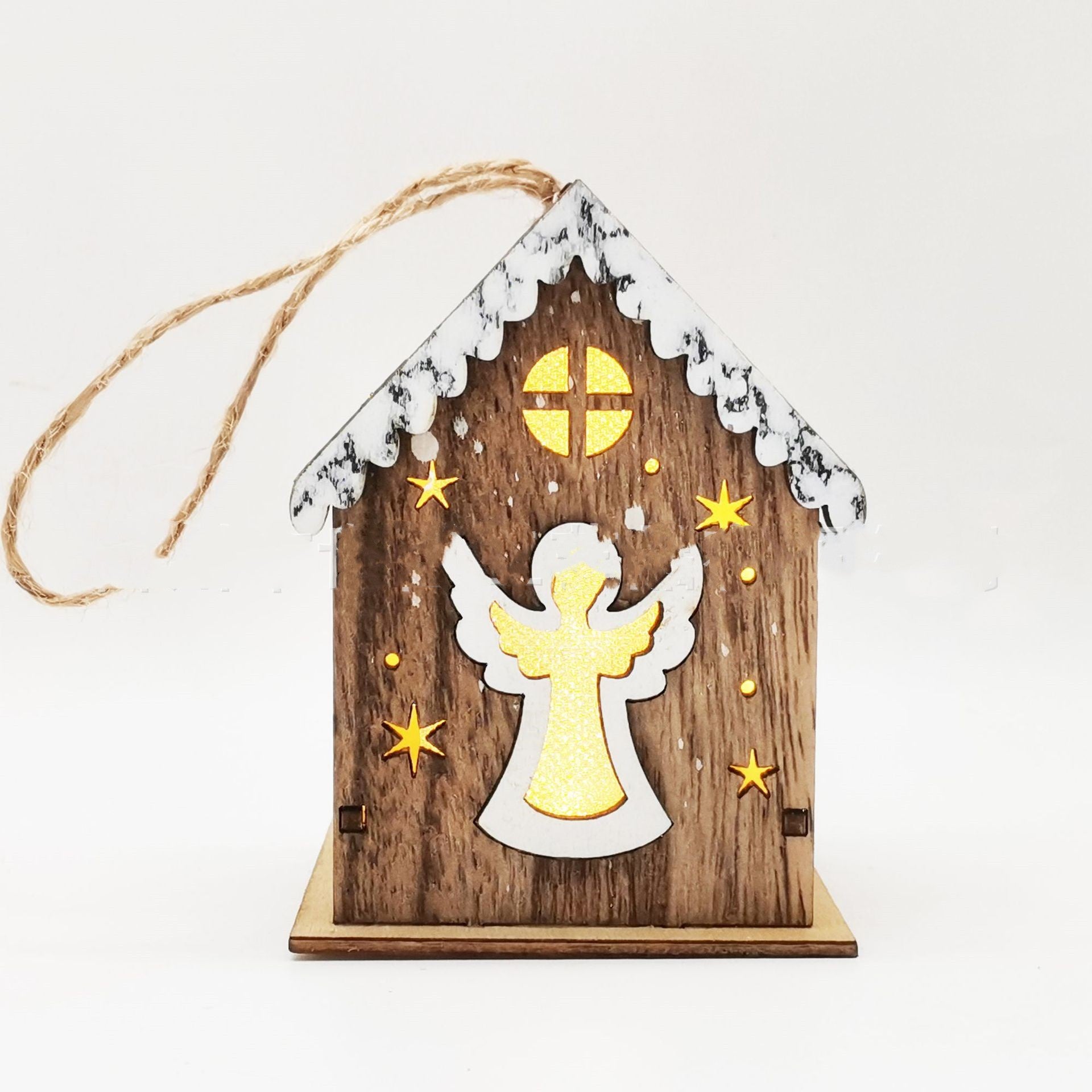 Handcrafted wooden Christmas craft pendant with angel design in warm wood tones