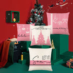 Set of four colorful Christmas cushion covers laid out flat displaying different variants