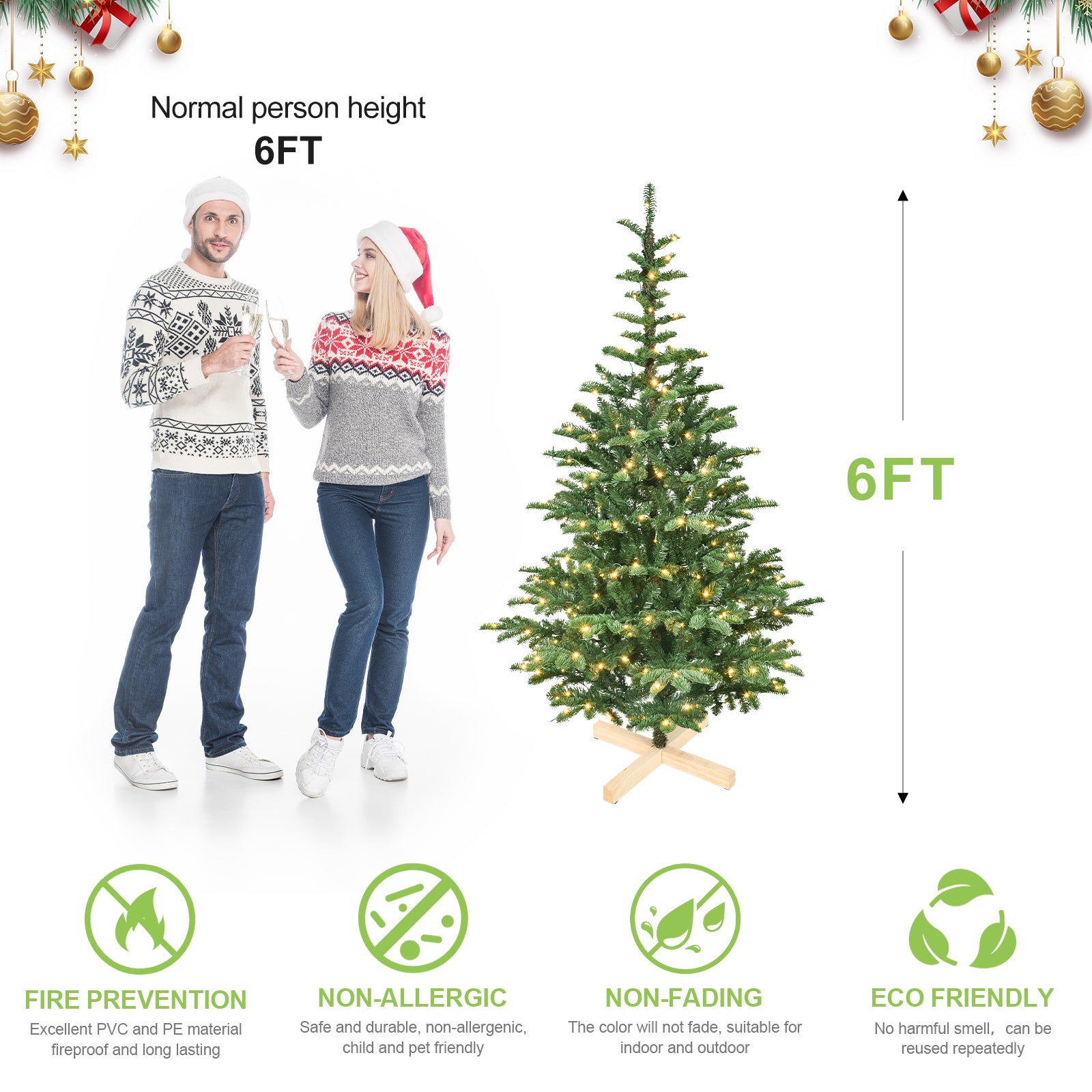 Green Christmas tree with full branches ready for decoration