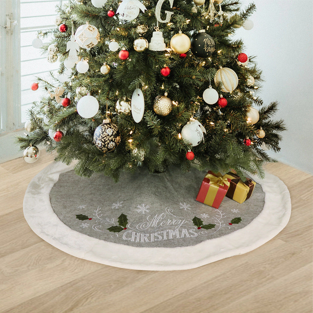 Gray British leaf pattern tree skirt in soft flannel fabric Main image