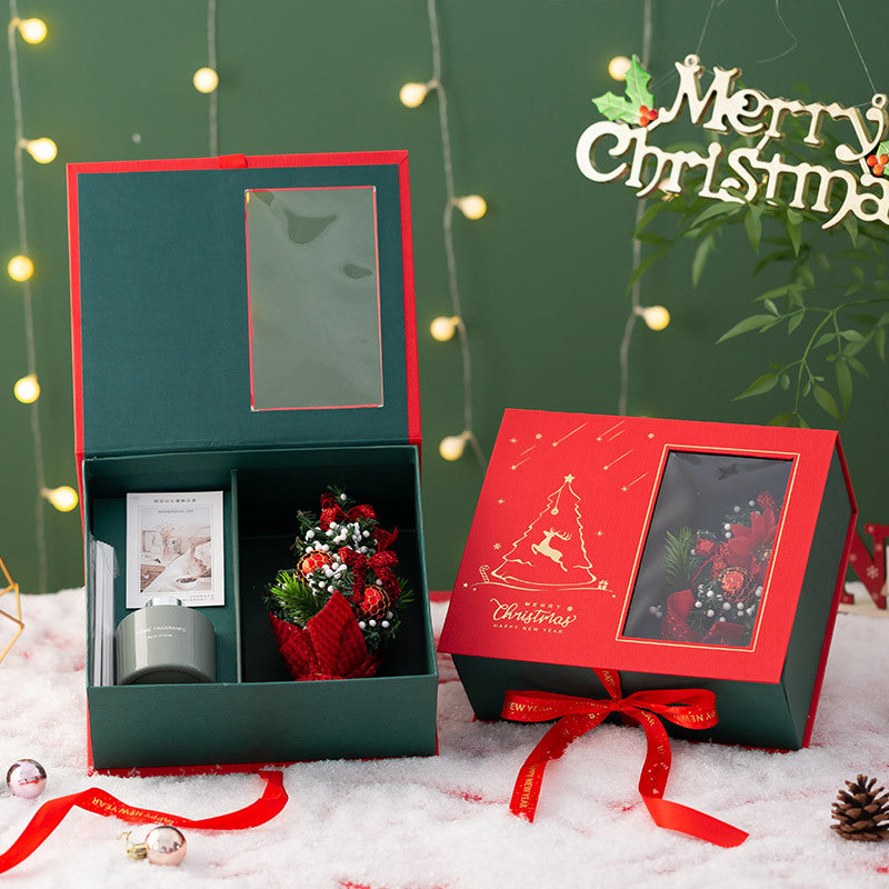Christmas gift box detail showing fabric texture and special paper material