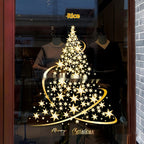 Golden holiday stickers featuring Christmas tree and snowflake design