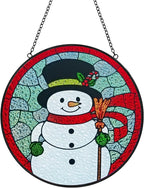 Cheerful holiday window decor featuring Christmas characters