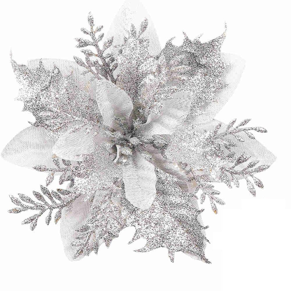 Elegant red Christmas flower garland ornament close-up view