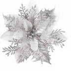Elegant red Christmas flower garland ornament close-up view