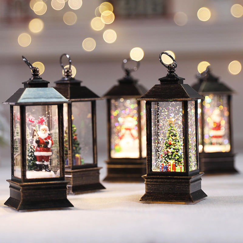 LED flame oil lamp in festive Christmas decorative setting