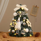Classic brown PE Christmas tree with lights showcasing natural earth tones
