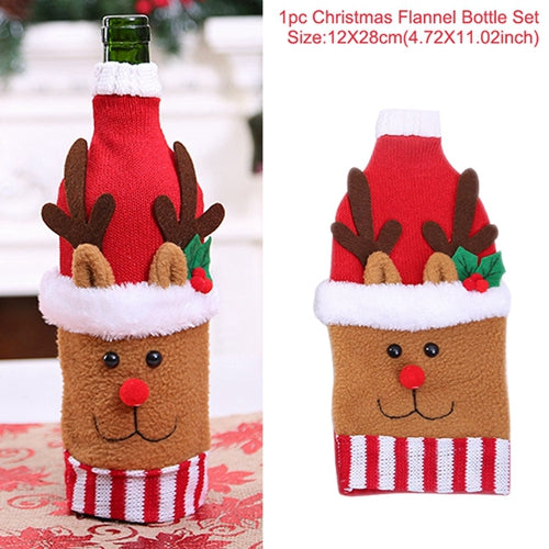 Cheerful holiday wine bottle decoration ready for Christmas dinner parties