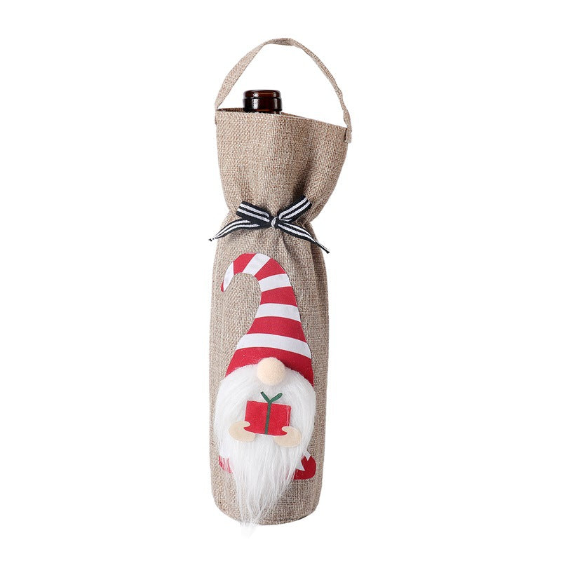 Festive Christmas wine bottle cover in top hat style with holiday charm