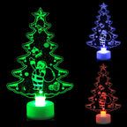 Colorful glowing Christmas tree ornament with automatic color-changing light displayed against a festive background