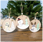 Rustic wooden bear pendant with detailed holiday painting for Christmas decoration