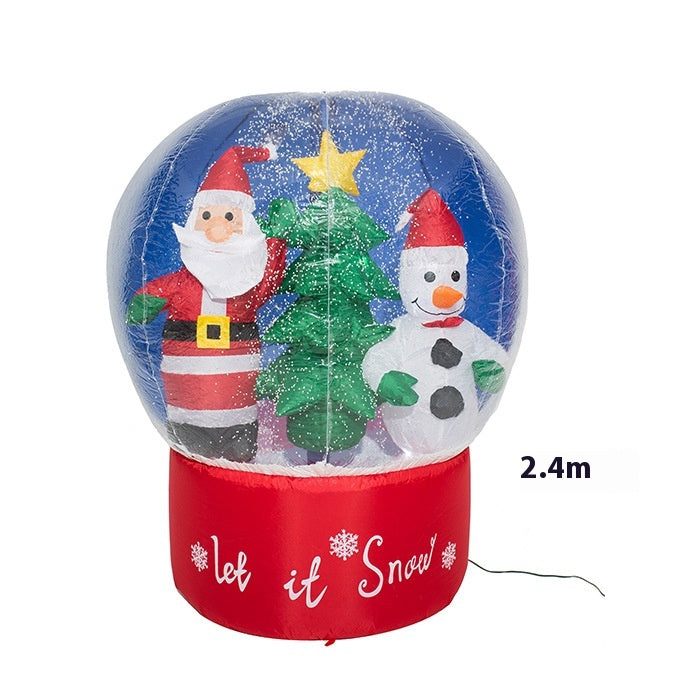 Outdoor Christmas inflatable showcasing snowman and elk under soft glow
