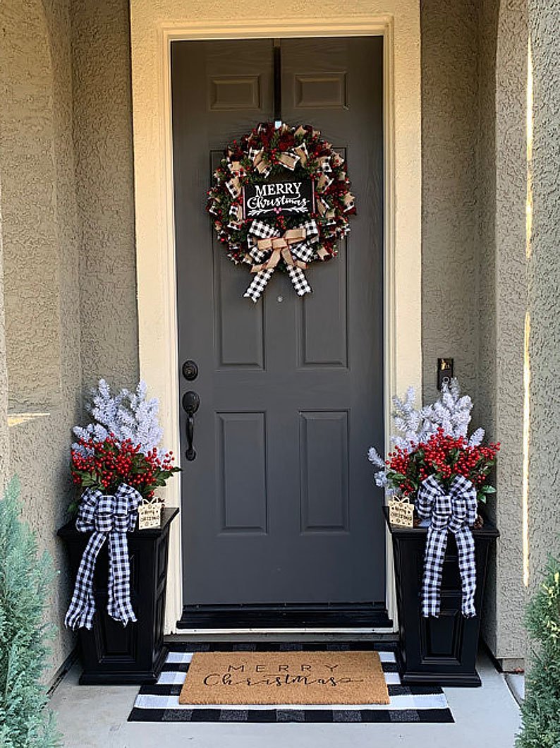 Green and red Christmas bow garland for festive home decorating