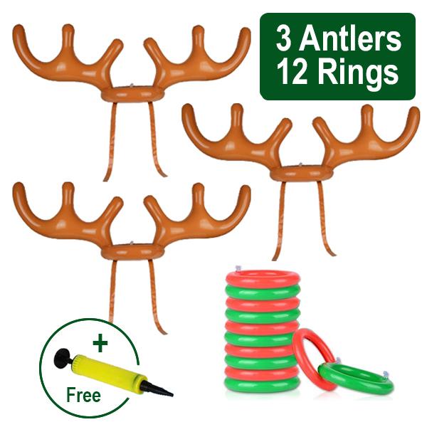 Set of inflatable antler headbands for ring toss Christmas game