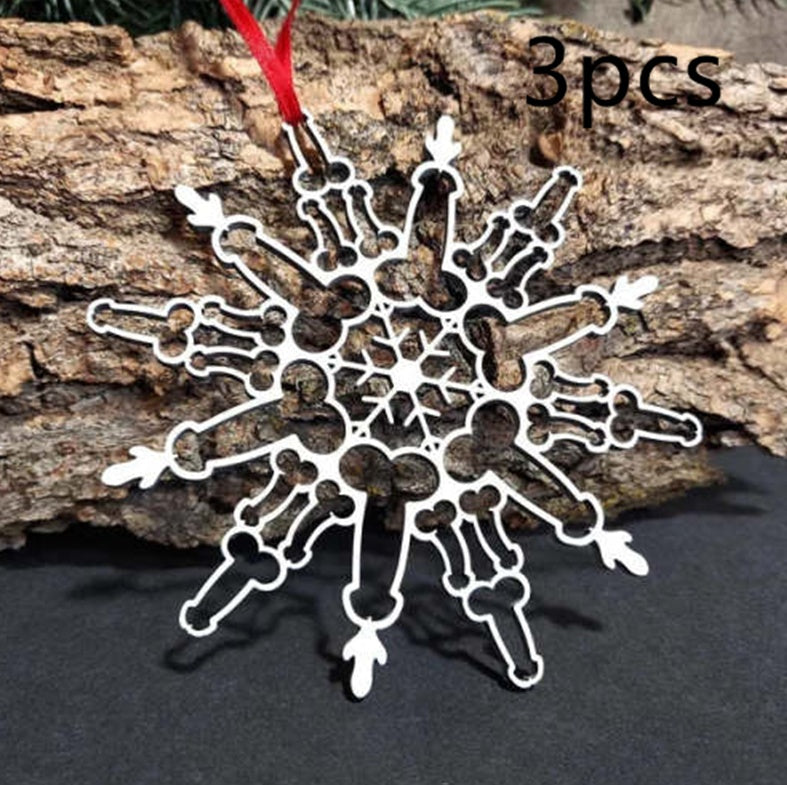 Snowflake pendant displayed against festive holiday background
