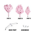 Unboxed 6FT pink Christmas tree sections and foldable metal base for easy assembly
