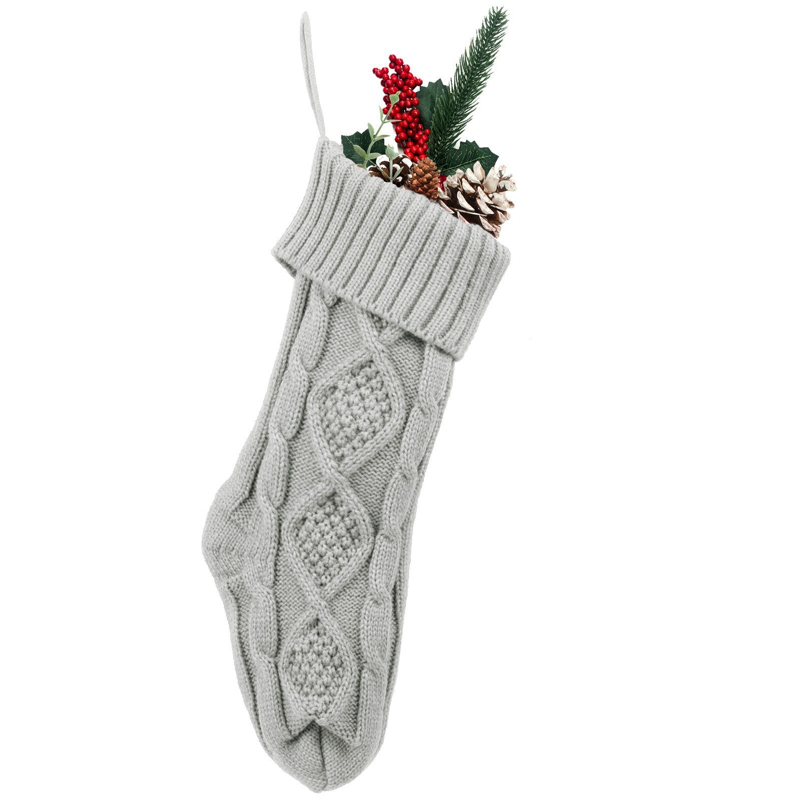 White Christmas stocking gift bag with soft acrylic texture for holiday gifting