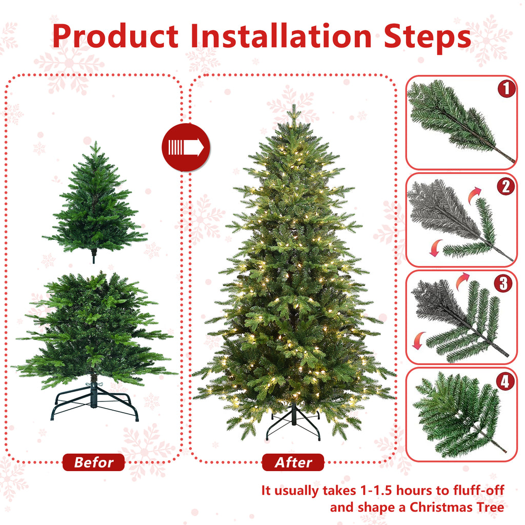 Realistic green Christmas tree with PE/PVC foliage and lights