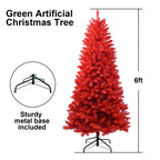 Red PVC Christmas tree decorated with gold and red ornaments for an elegant holiday display