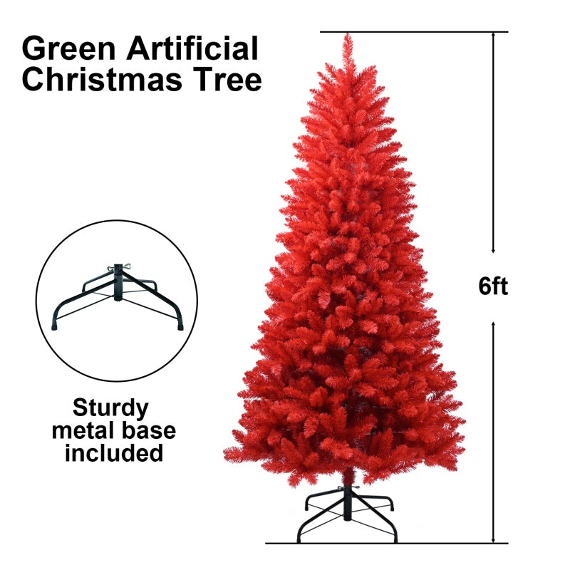 Red PVC Christmas tree decorated with gold and red ornaments for an elegant holiday display