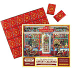 Family gathered around table assembling Christmas puzzle together during holiday season - Advent Calendar Puzzle