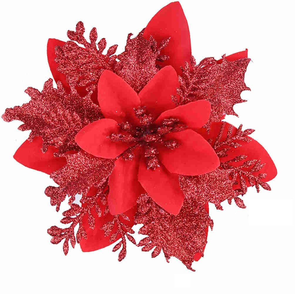 Golden red double-layer artificial Christmas flower detail