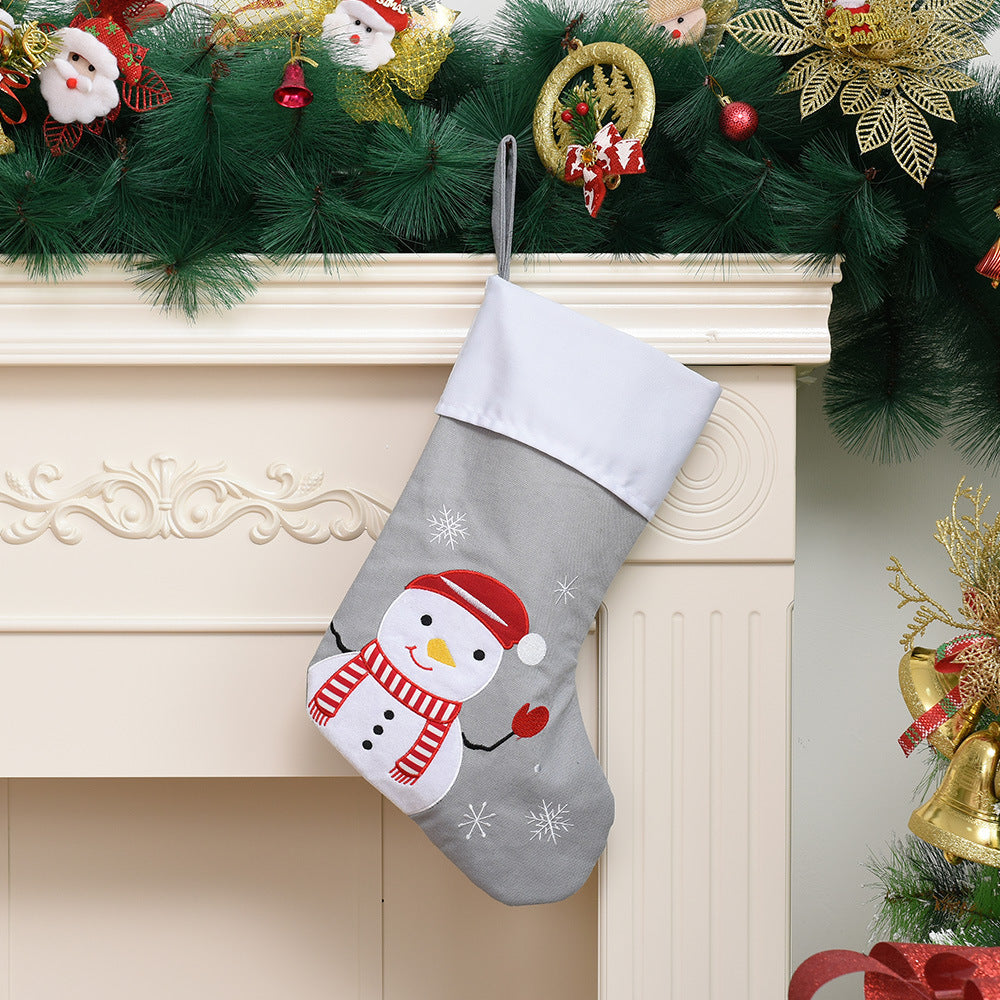 Cozy Christmas Snowman stocking in gray for winter holiday display