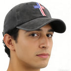 Lifestyle shot of the patriotic Christian baseball cap worn during an outdoor summer activity