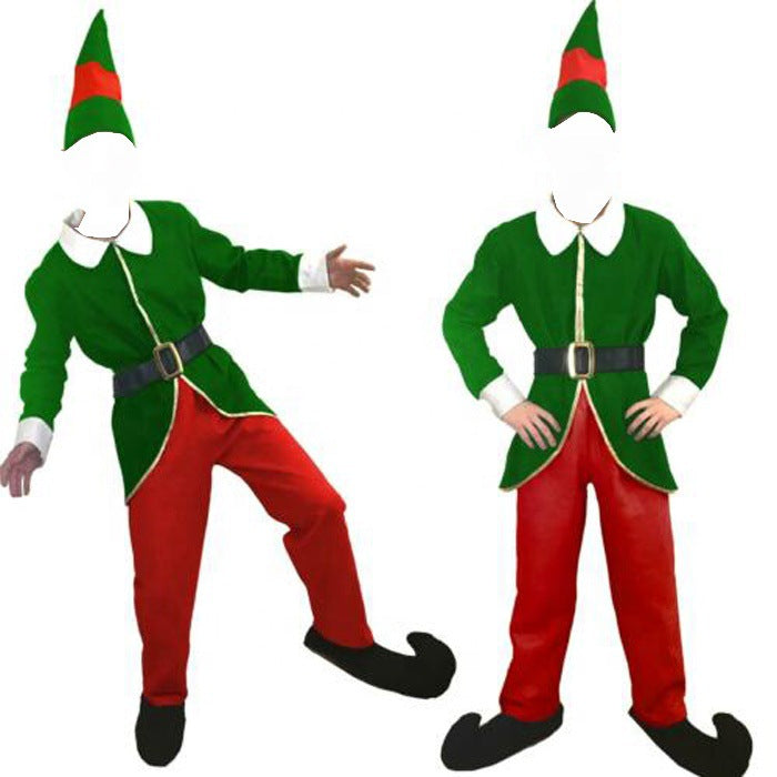 Christmas elf costume front view showing colorful holiday outfit design