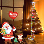 Outdoor Christmas stair lights featuring Santa climbing ladder
