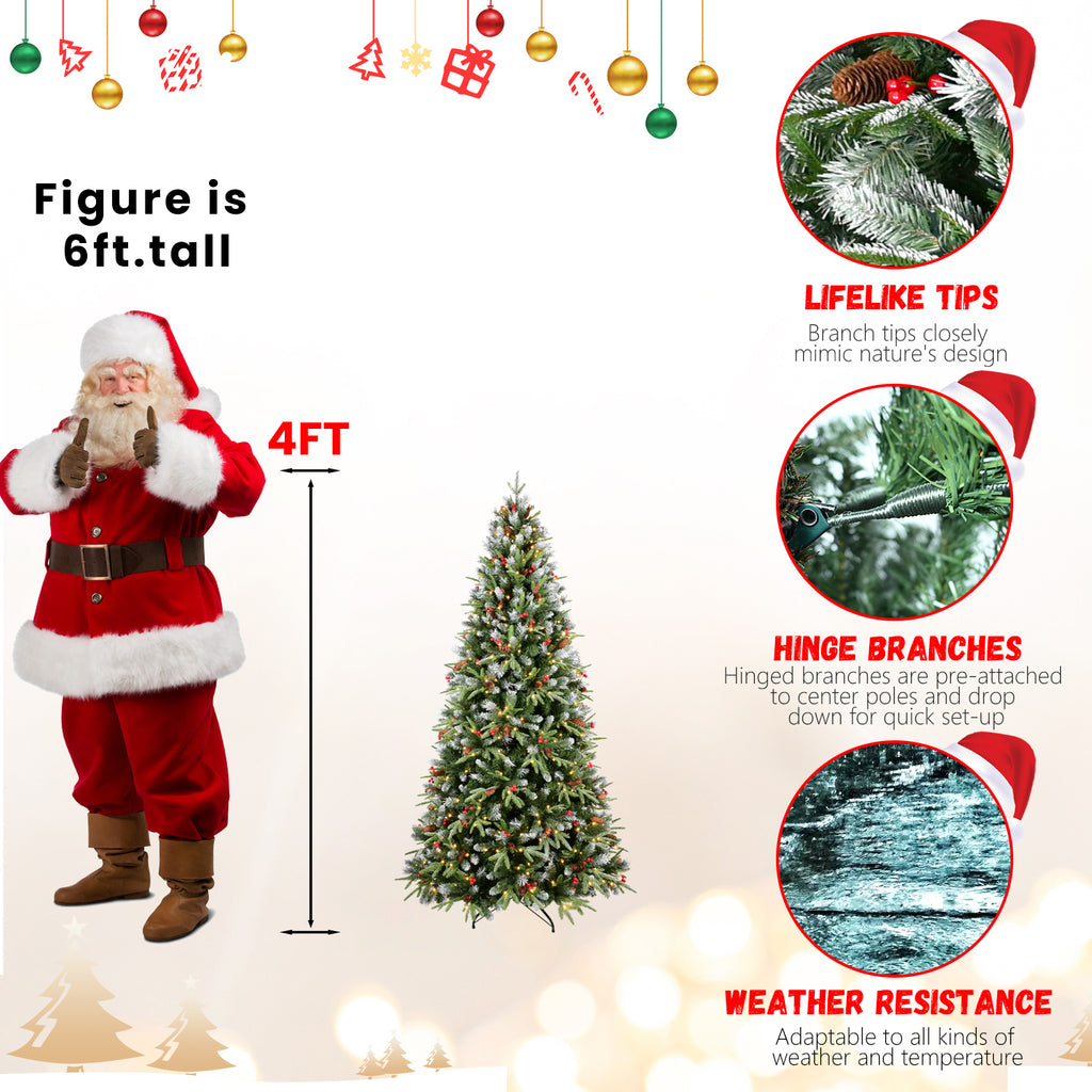Tall 7ft pre-lit Christmas tree with warm white LED lights in living room setting