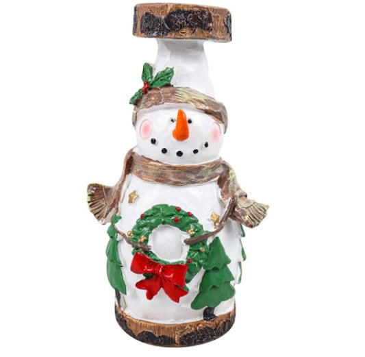 Snowman Christmas candlestick decoration with warm holiday ambiance