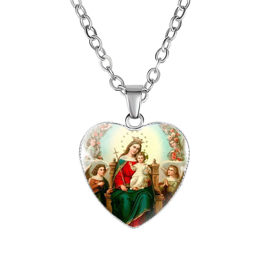 Catholic Virgin Mary portrait glass pendant necklace