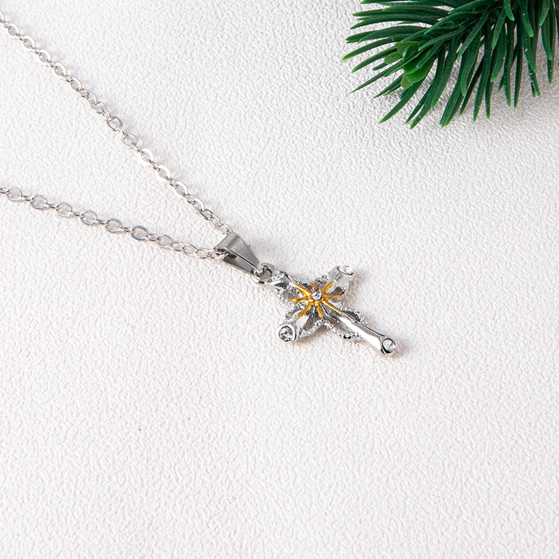 Gold-tone cross flower pendant necklace, adjustable length