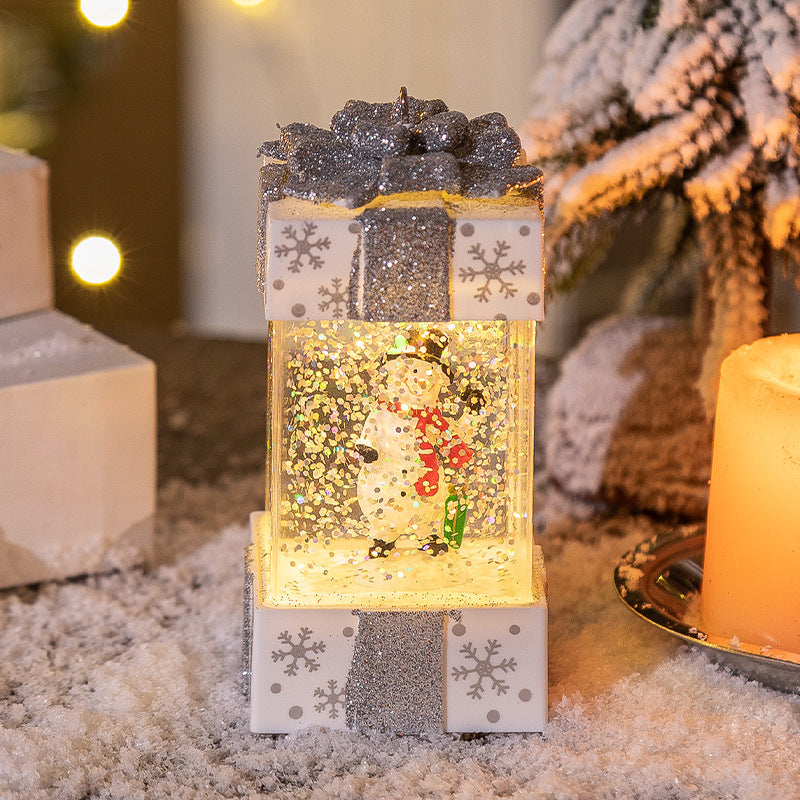 Red Christmas gift box ornament with integrated lights for festive home decor