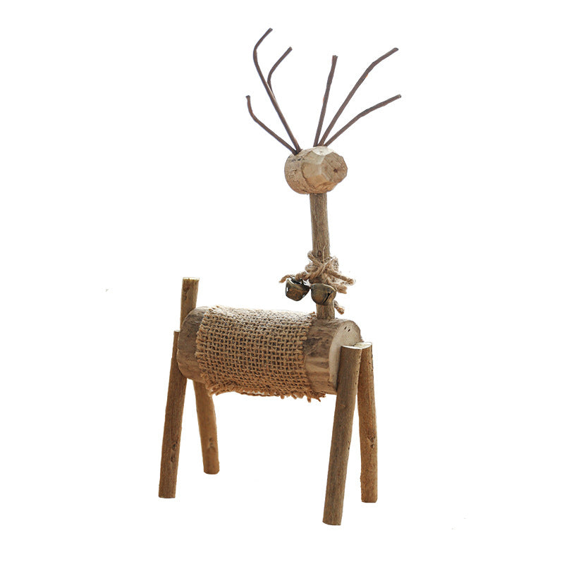 Hand carved wooden deer Christmas ornament for rustic holiday decor