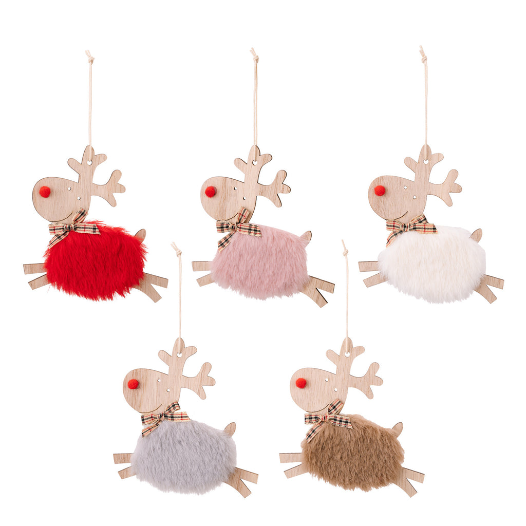 Brown wooden running elk Christmas ornament with natural wood grain
