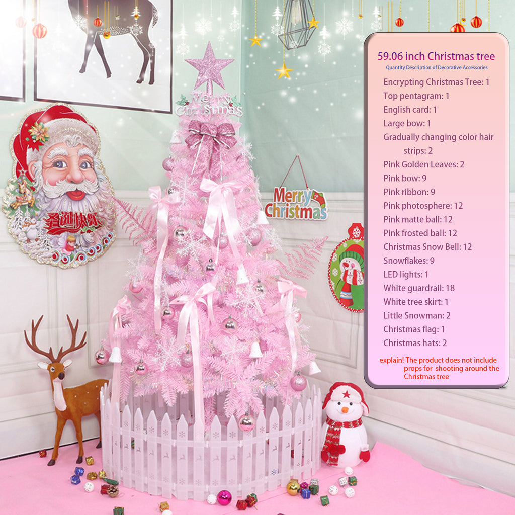 Pink 5FT pencil Christmas tree in a cozy living room setting with warm lighting