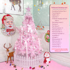 Pink 5FT pencil Christmas tree in a cozy living room setting with warm lighting